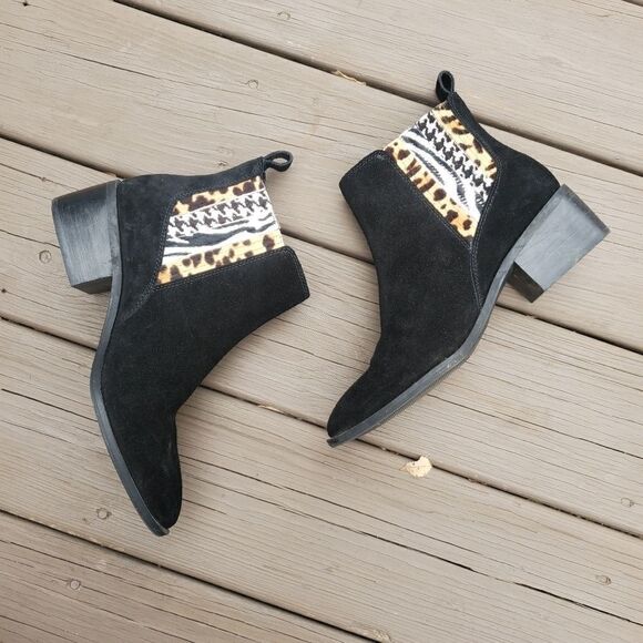 Crown Vintage Tolana Black Suede Leather Animal Print Chelsea Ankle Boots 9 - Picture 3 of 8